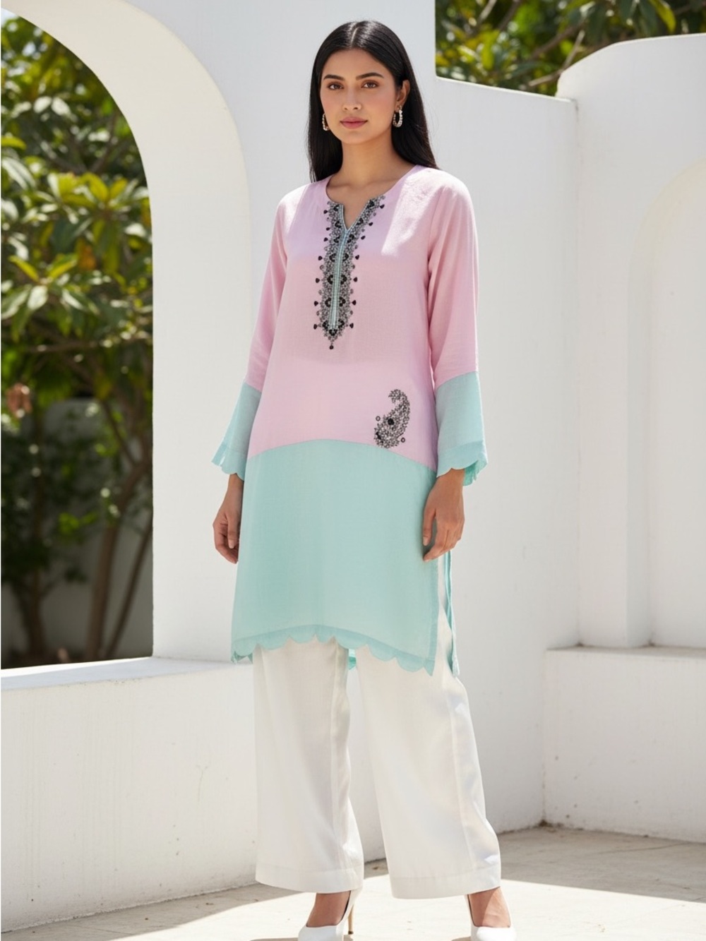 Pink & Mint Embellished Womens kurta